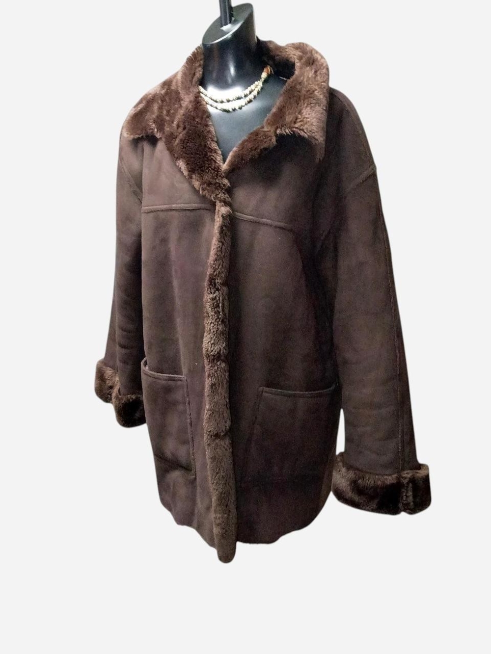 St. John's Bay Dark Brown Faux-Shearling Trench Coat